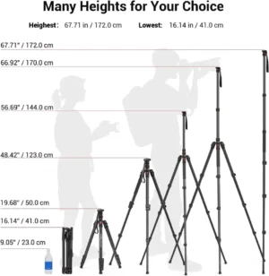 SmallRig 68" Camera Tripod Foldable Aluminum Tripod Monopod Compatible with 1/4"-20 and 3/8"-16 Video Head for Sony Camera 3983 - Image 2